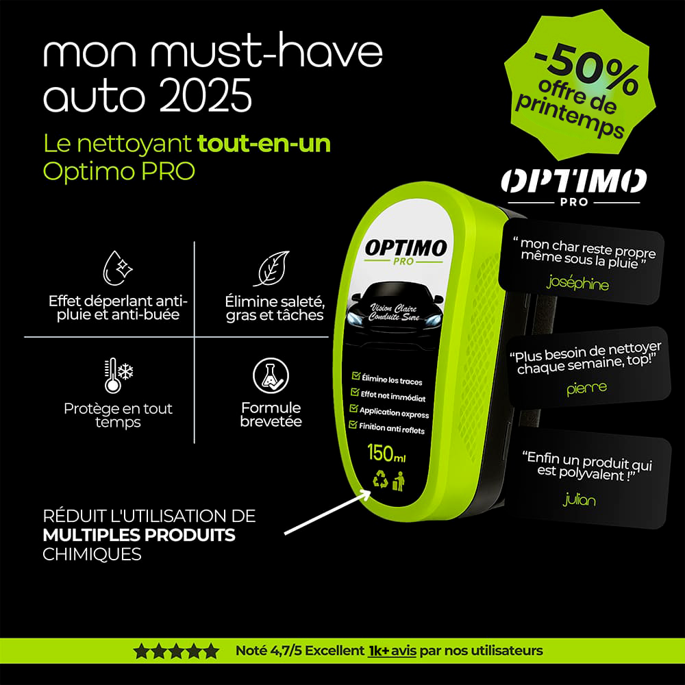 Éponge Hydrophobe Optimo™ PRO – nettoyant auto tout-en-un à effet déperlant anti-pluie et anti-buée, élimine saleté et traces, protège en tout temps, offre spéciale de printemps à -50 %.